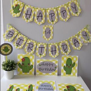 Set of Cactus Birthday Supplies